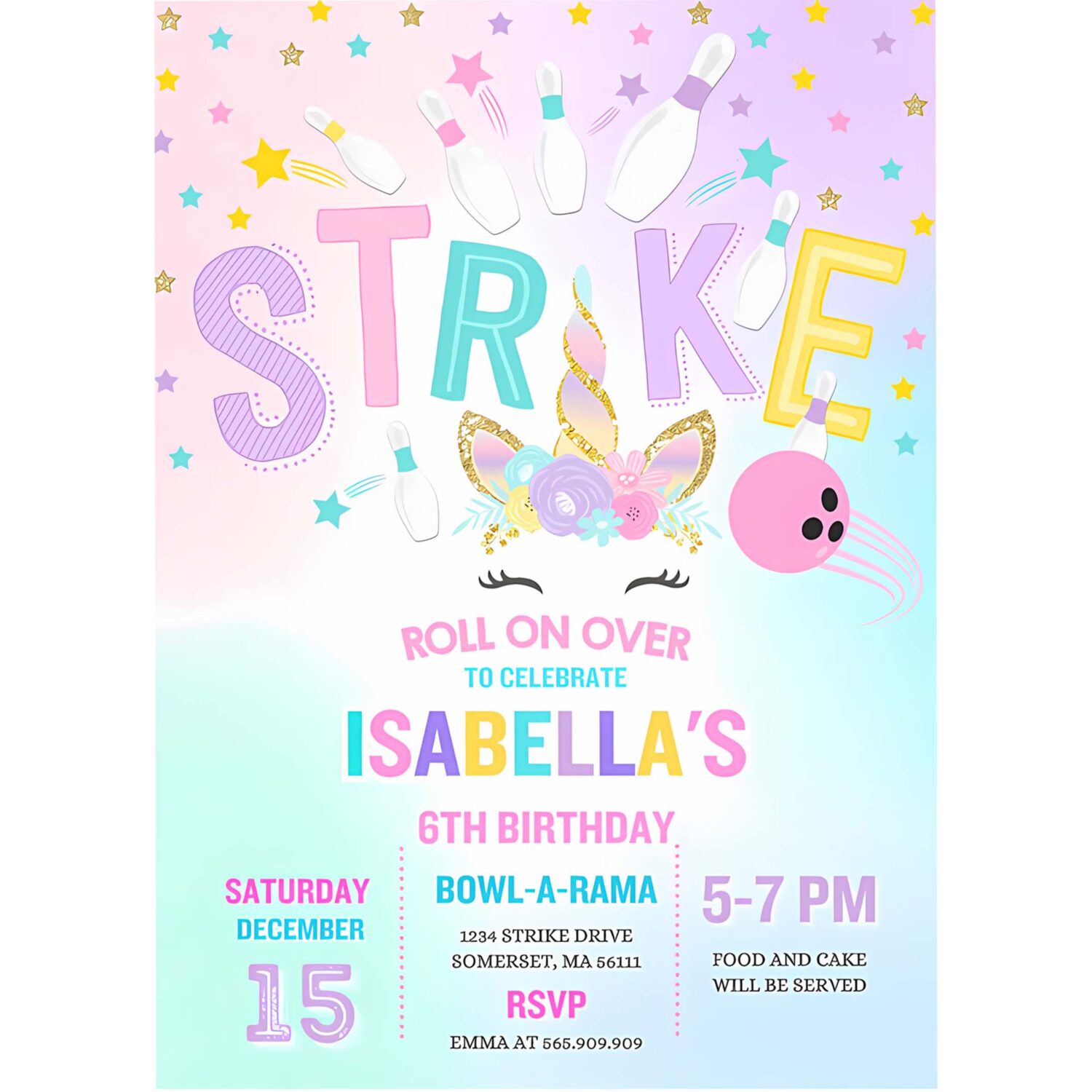 Unicorn bowling invitation unicorn bowling birthday invitation strike bowling party bowling party 4
