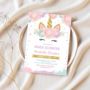 Unicorn invitation editable unicorn party invite unicorn birthday invitations magical unicorn invite girl gold template 1