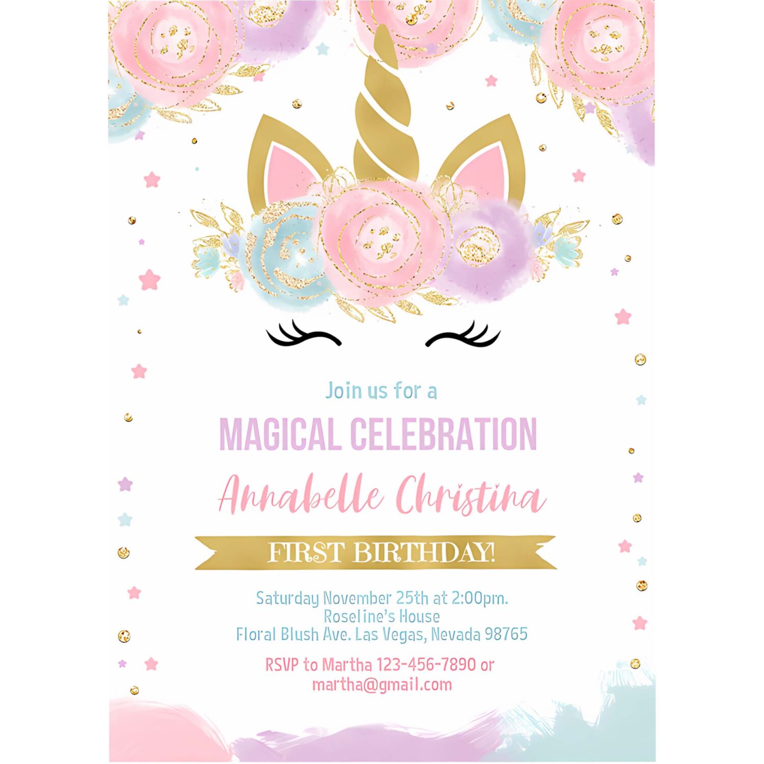 Unicorn invitation editable unicorn party invite unicorn birthday invitations magical unicorn invite girl gold template 4