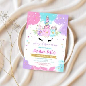 Unicorn invitation editable unicorn party unicorn birthday invitations magical unicorn invite girl gold template 1