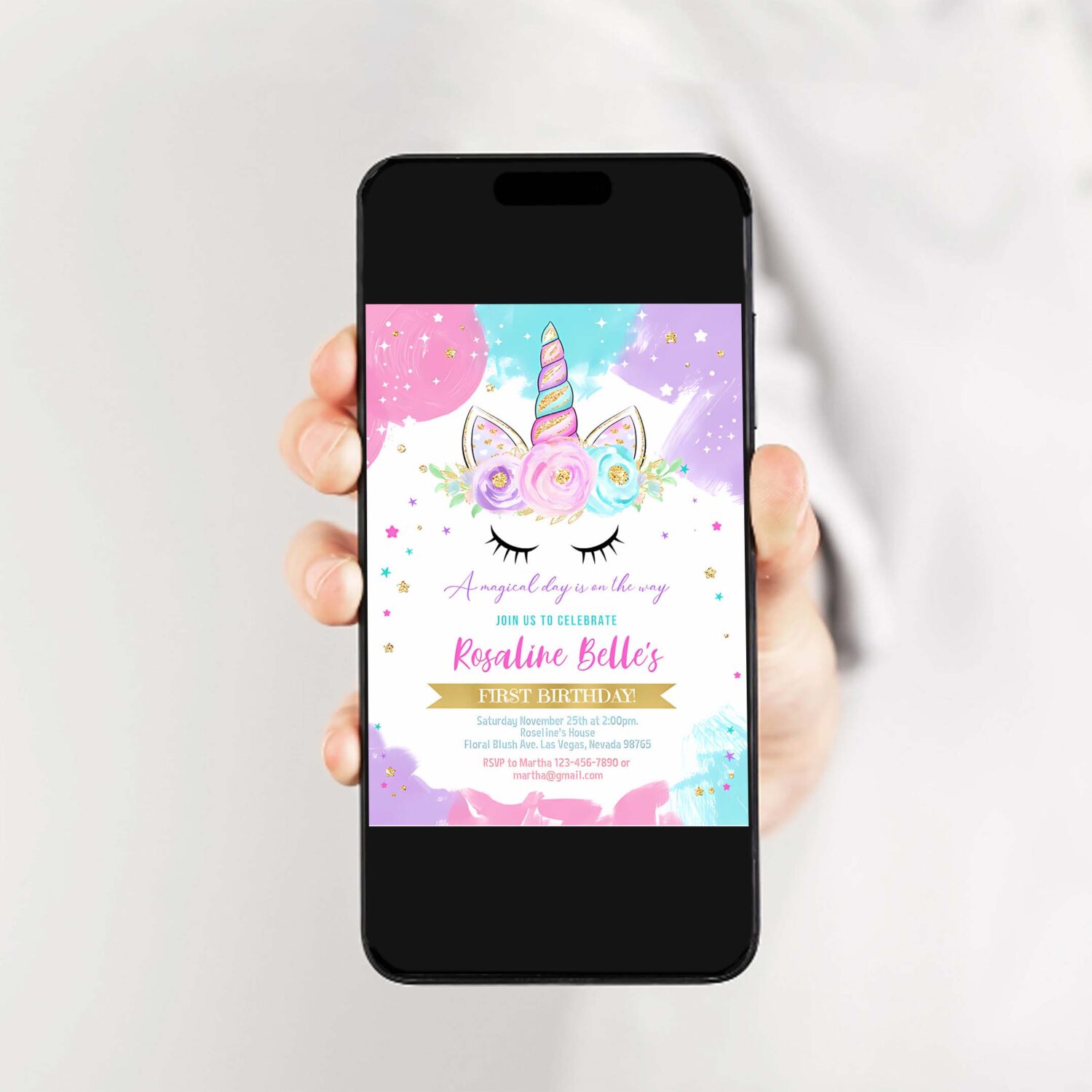 Unicorn invitation editable unicorn party unicorn birthday invitations magical unicorn invite girl gold template 2