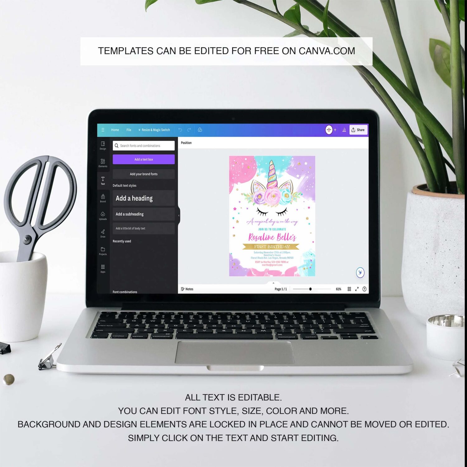 Unicorn invitation editable unicorn party unicorn birthday invitations magical unicorn invite girl gold template 3