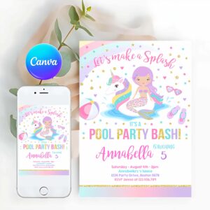 Pool Party Invitation, Unicorn Pool Party Invitation