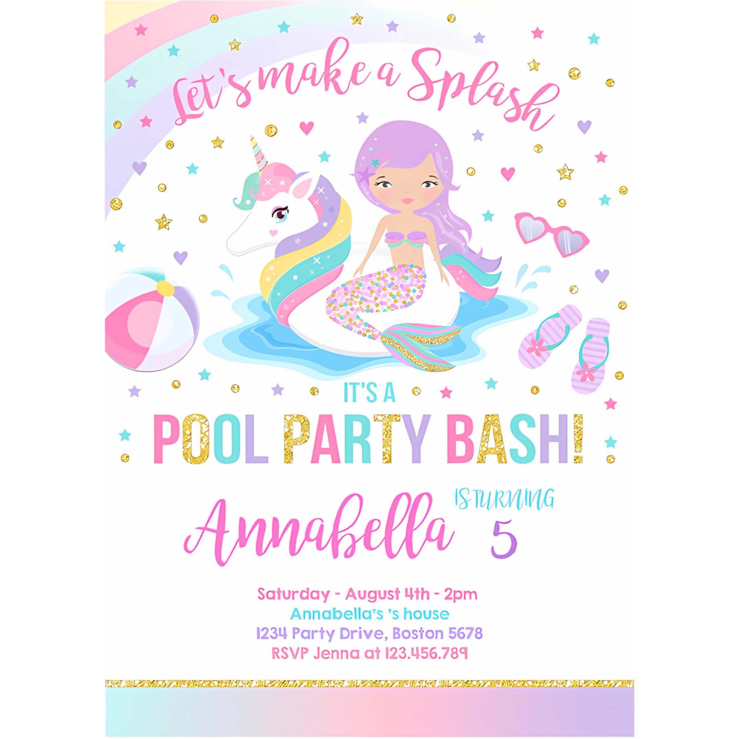 Unicorn pool party invitation unicorn mermaid pool party invite unicorn pool float pool party bash 4