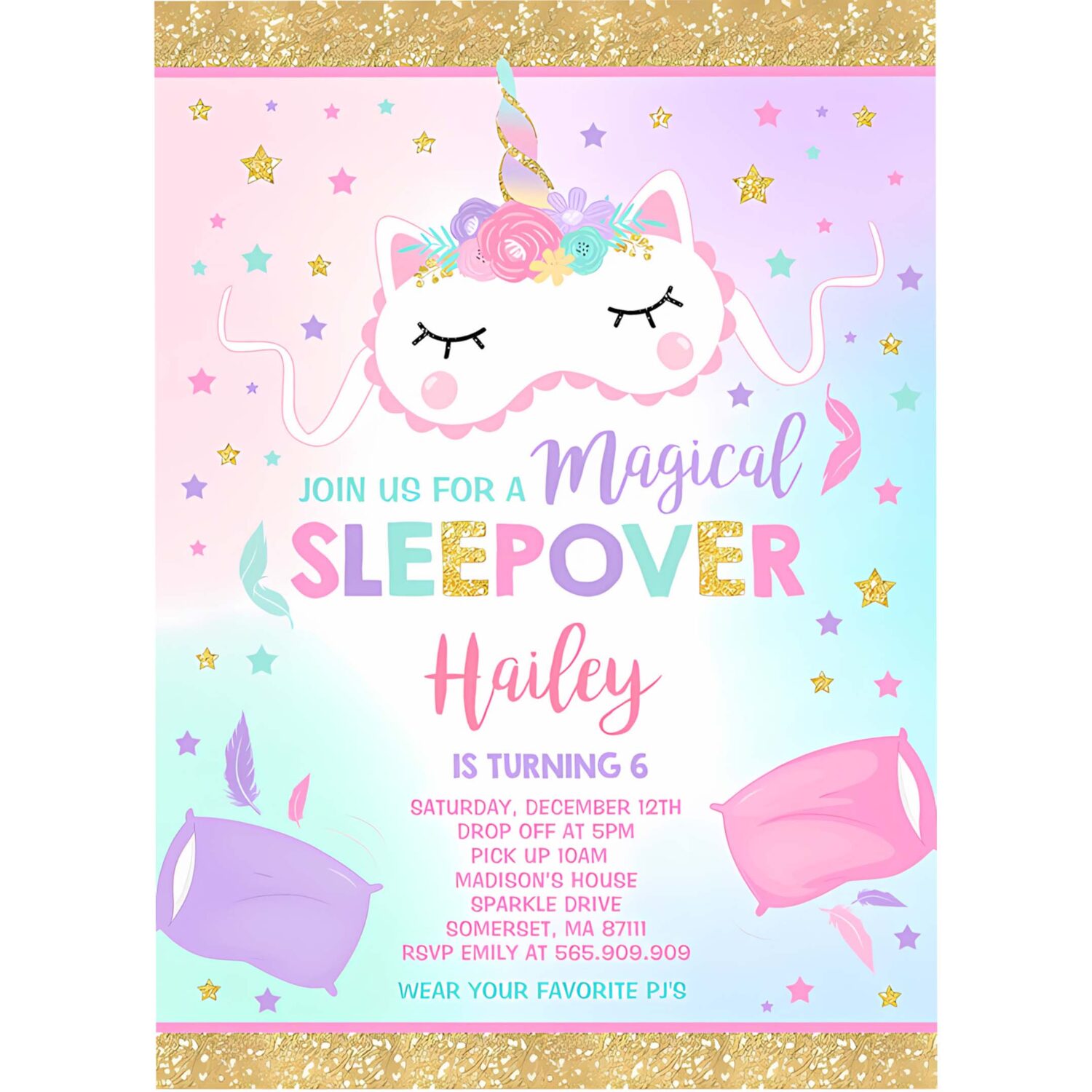 Unicorn slumber party invitation unicorn sleepover birthday invitation magical unicorn sleepover party 4
