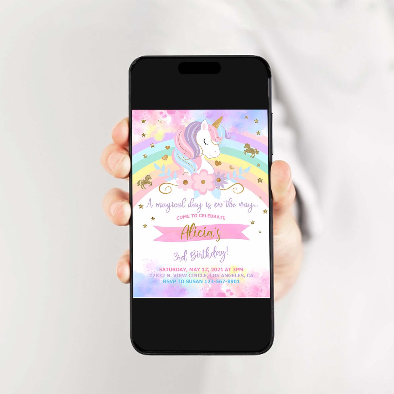 Unicorn and rainbow birthday invitation girl birthday party invite 2