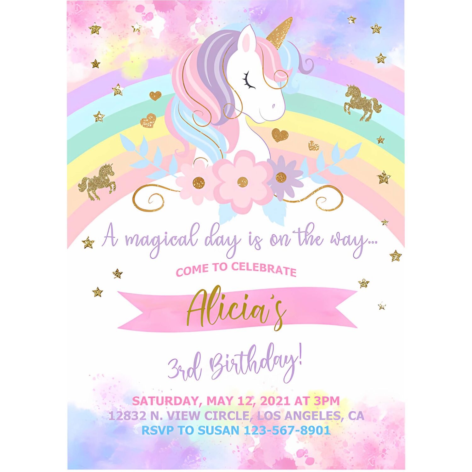 Unicorn and rainbow birthday invitation girl birthday party invite 4