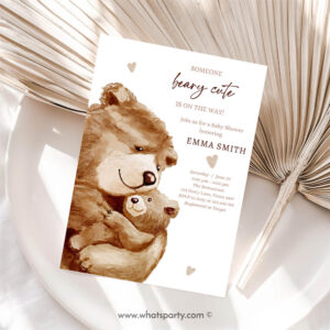 Teddy Bear Invitation, We Can Bearly Wait Baby Shower Invitation, Teddy Bear Gender Neutral Brown Boho
