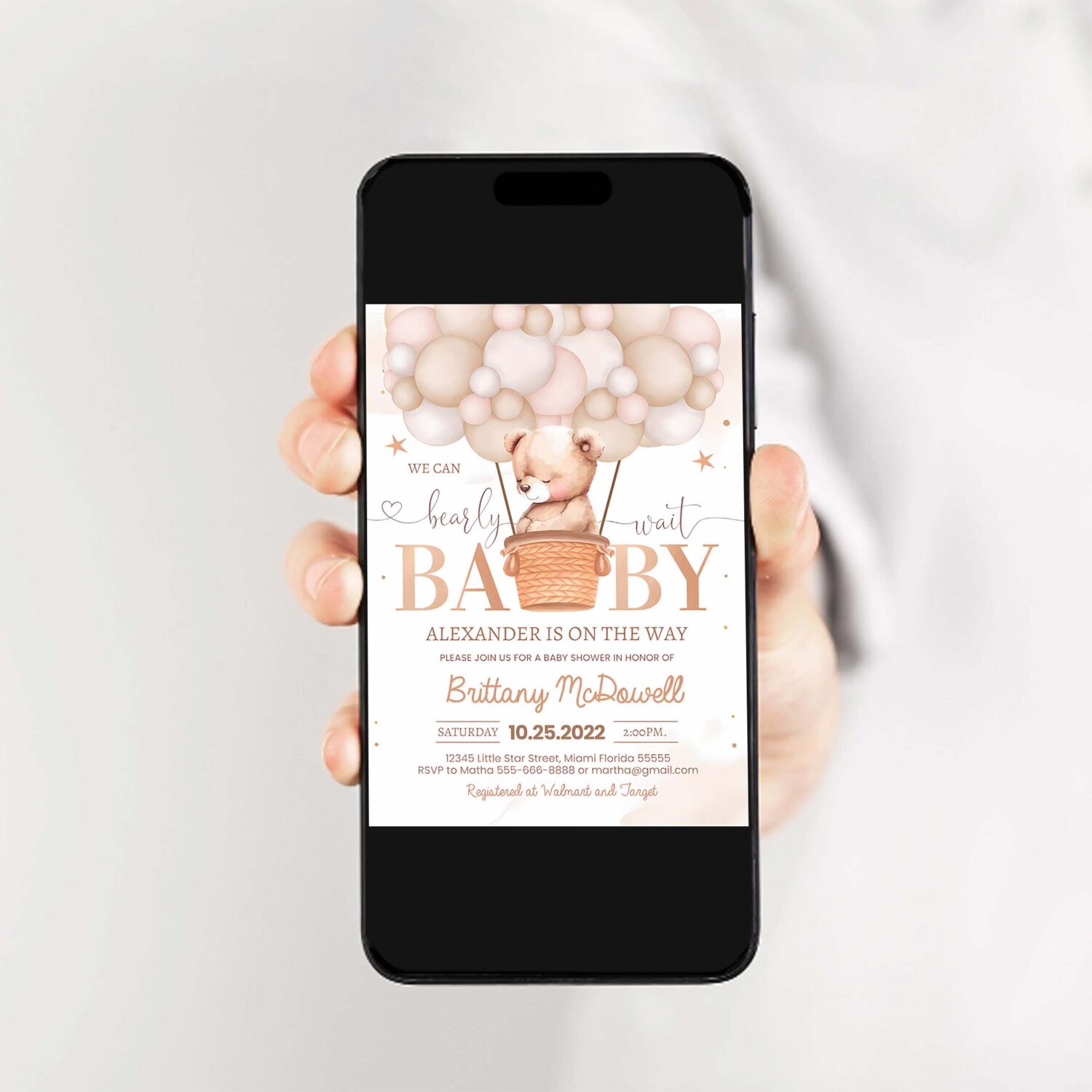 We can bearly wait baby shower invitation teddy bear hot air balloon bear theme invites 2