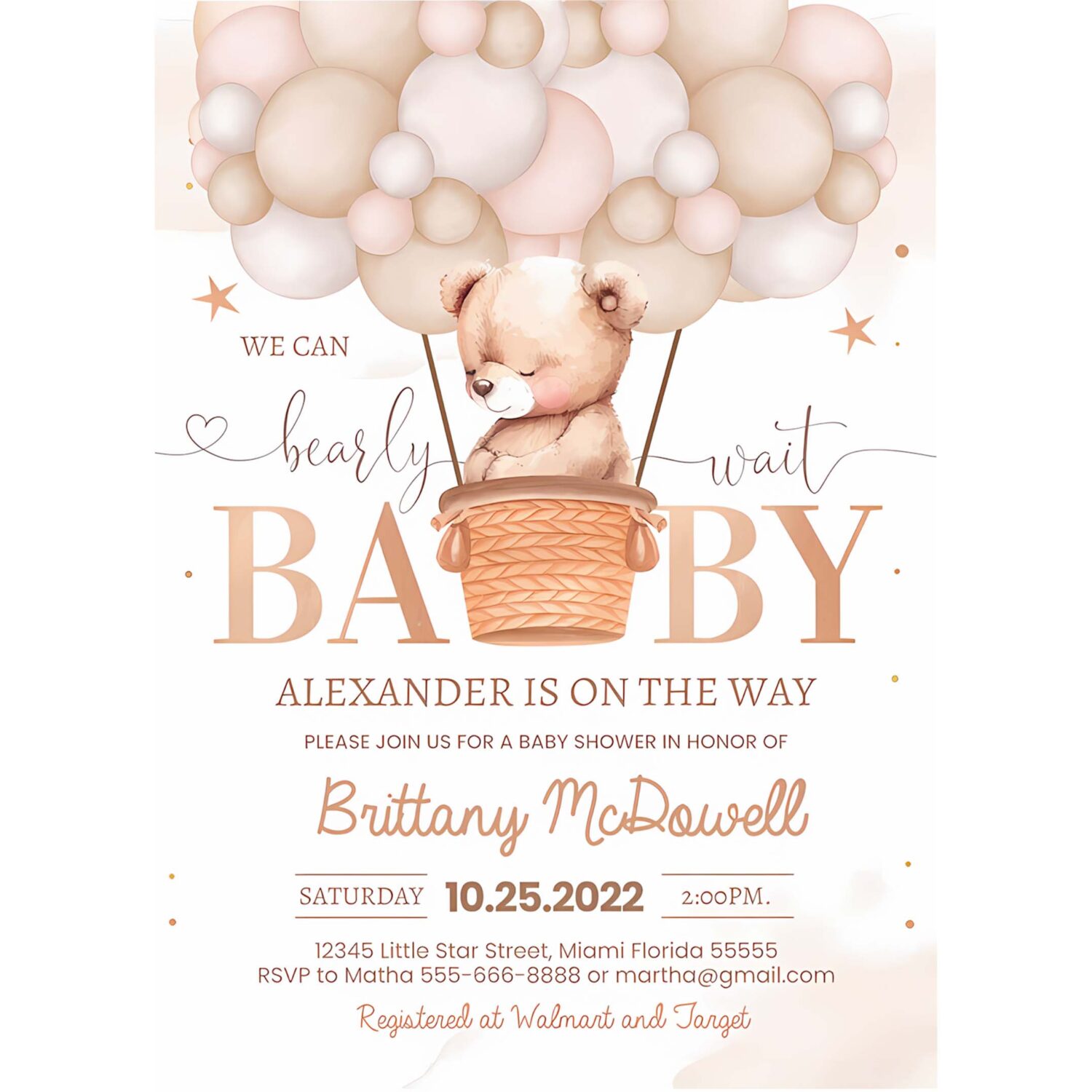 We can bearly wait baby shower invitation teddy bear hot air balloon bear theme invites 4