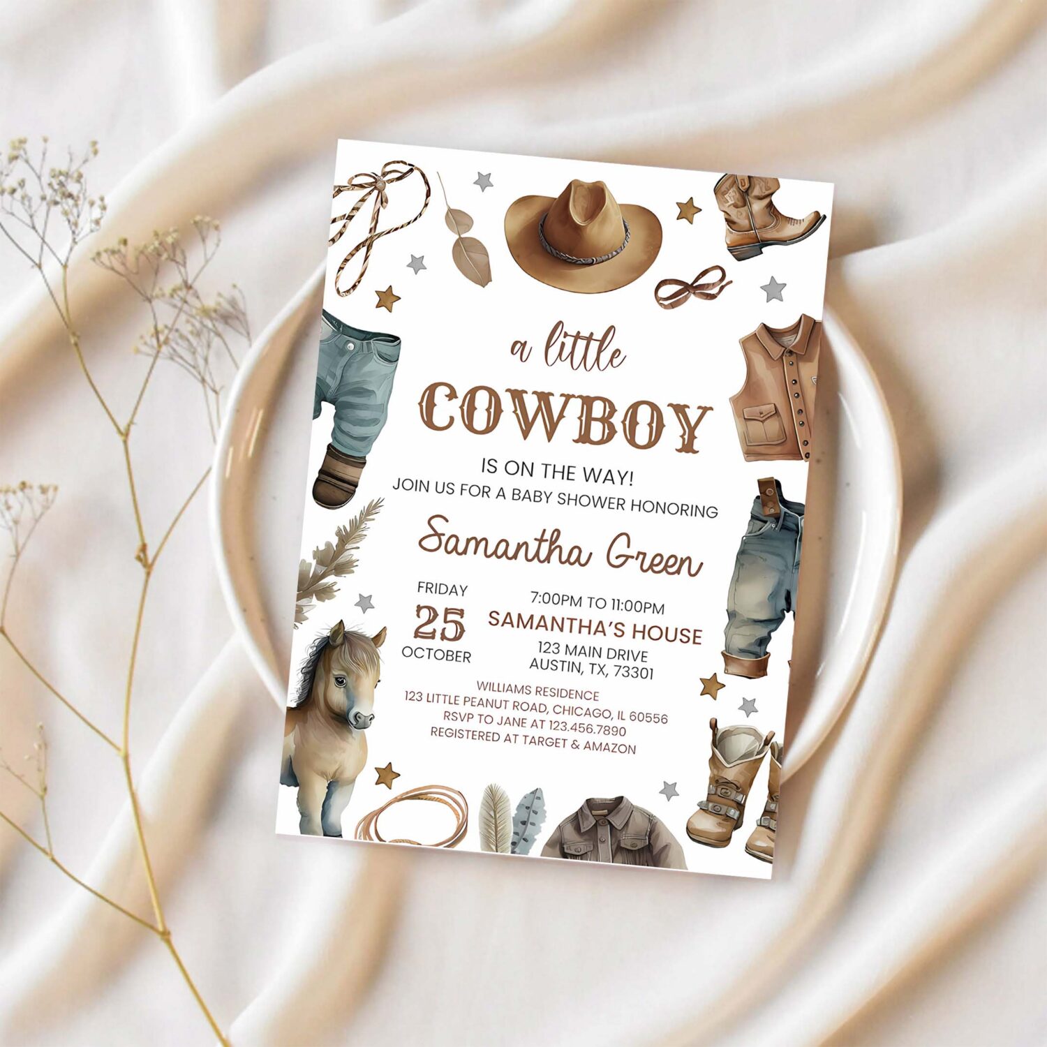 West baby shower invite pack blue cowboy baby shower invitation rodeo baby 1