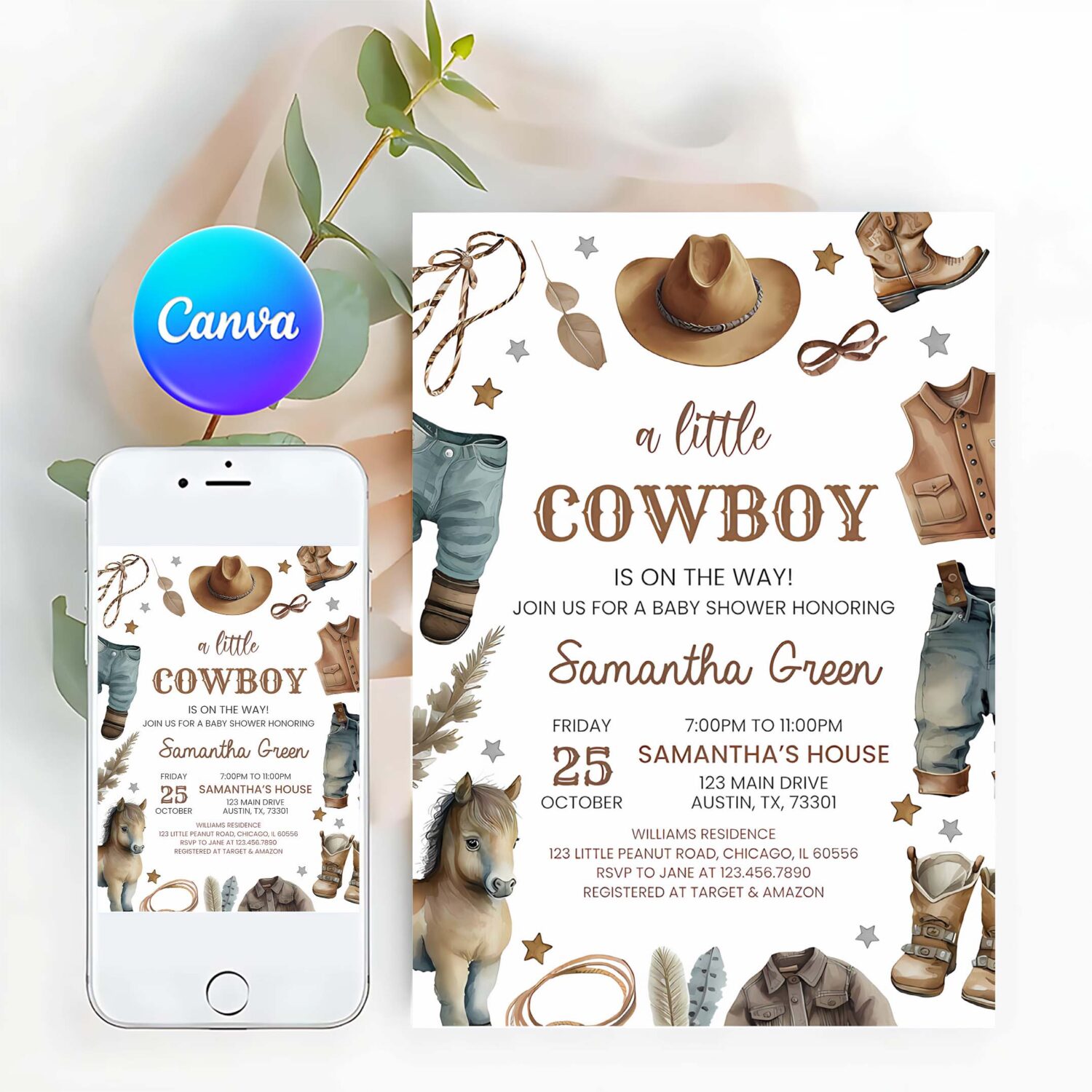 West baby shower invite pack blue cowboy baby shower invitation rodeo baby