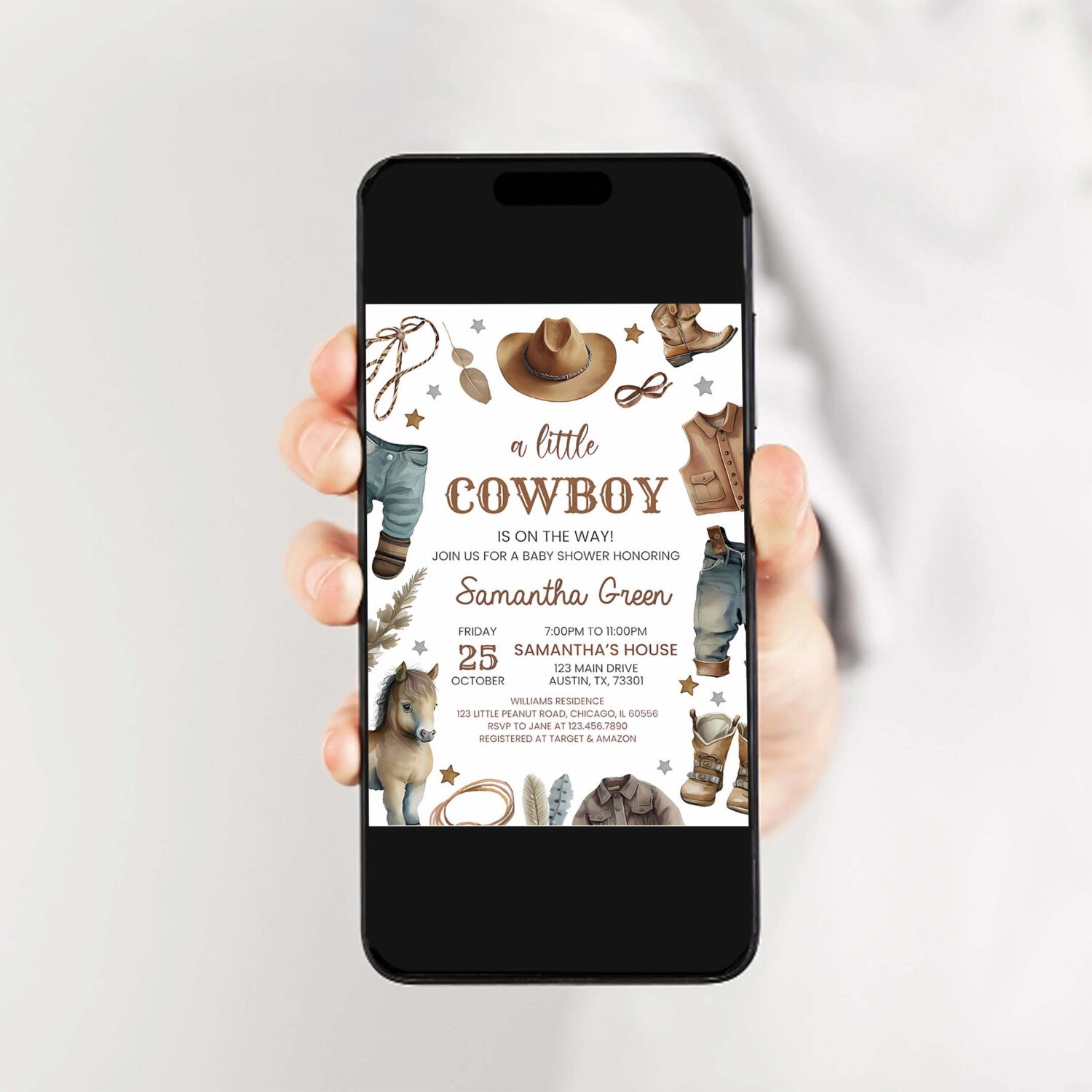 West baby shower invite pack blue cowboy baby shower invitation rodeo baby 2