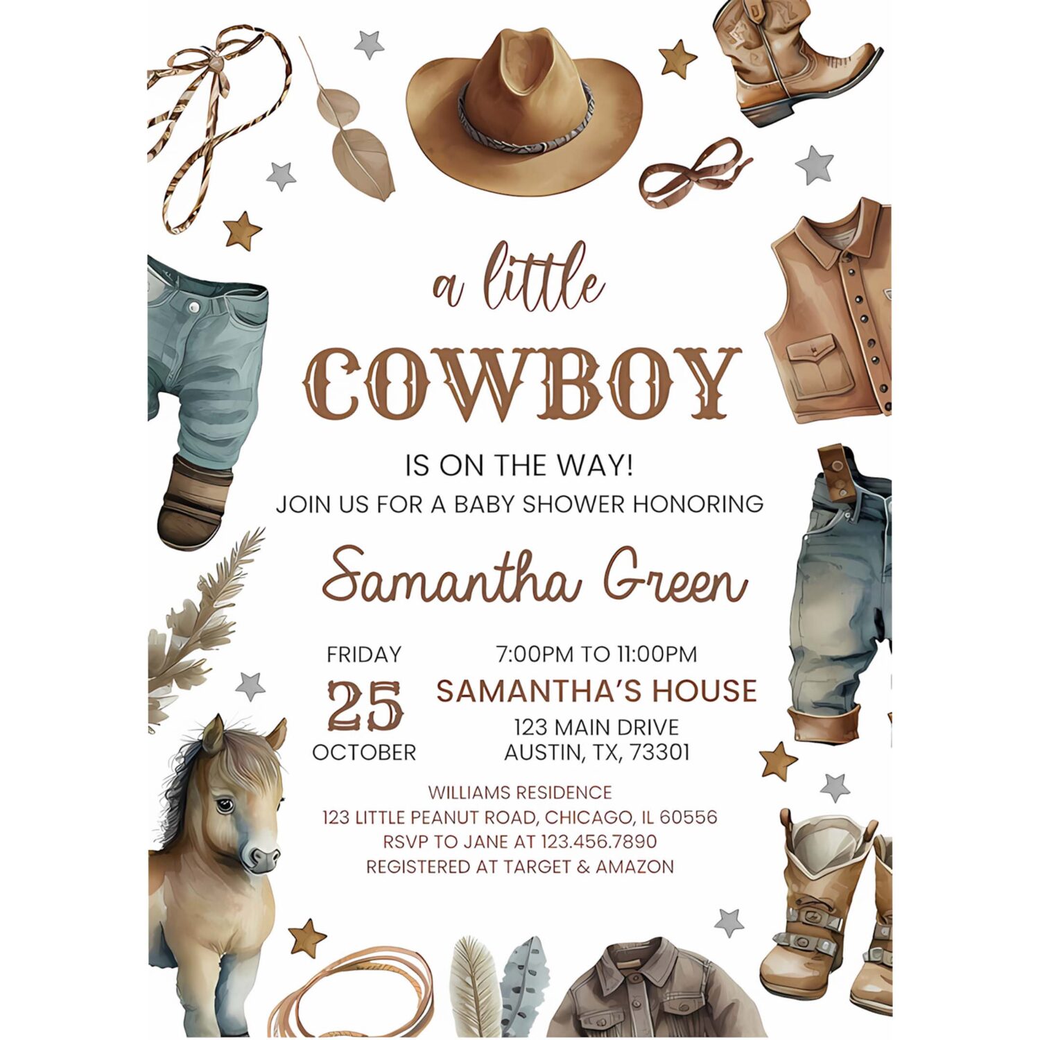 West baby shower invite pack blue cowboy baby shower invitation rodeo baby 4