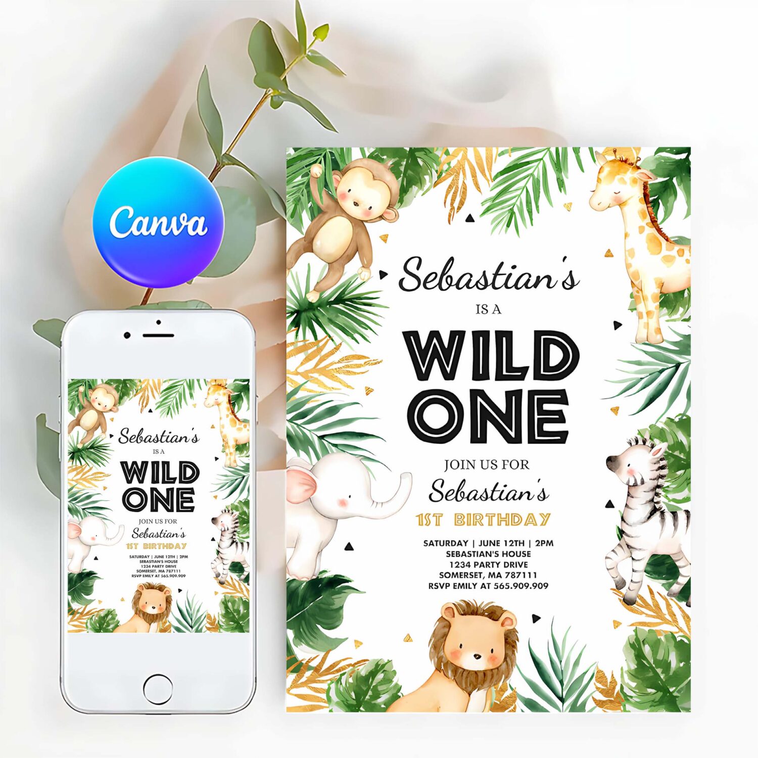 Wild one birthday invitation safari animals invitation boy safari animal party safari wild one part