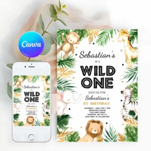 Wild One Invitation, Wild One Birthday Invitation, Safari Animals Invitation, Boy Safari Animal Party, Safari Wild One Part Invitation