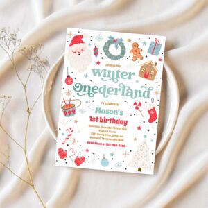 Winter onederland blue christmas birthday party invitation f47b 1