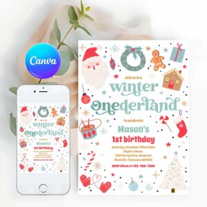 Winter ONEderland Invitation, Winter ONEderland Blue Christmas Birthday Party Invitation