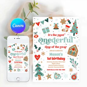 Winter ONEderland Invitation, Winter ONEderland Blue Christmas Birthday Party Invitation