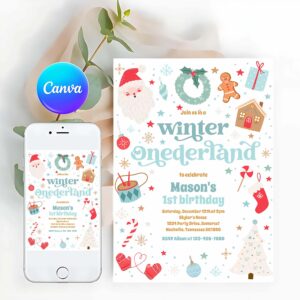 Winter ONEderland Invitation, Winter ONEderland Blue Christmas Birthday Party Invitation