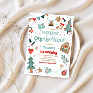 Winter onederland blue christmas birthday party invitation u94a 1