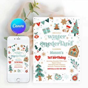 Winter ONEderland Invitation, Winter ONEderland Blue Christmas Birthday Party Invitation