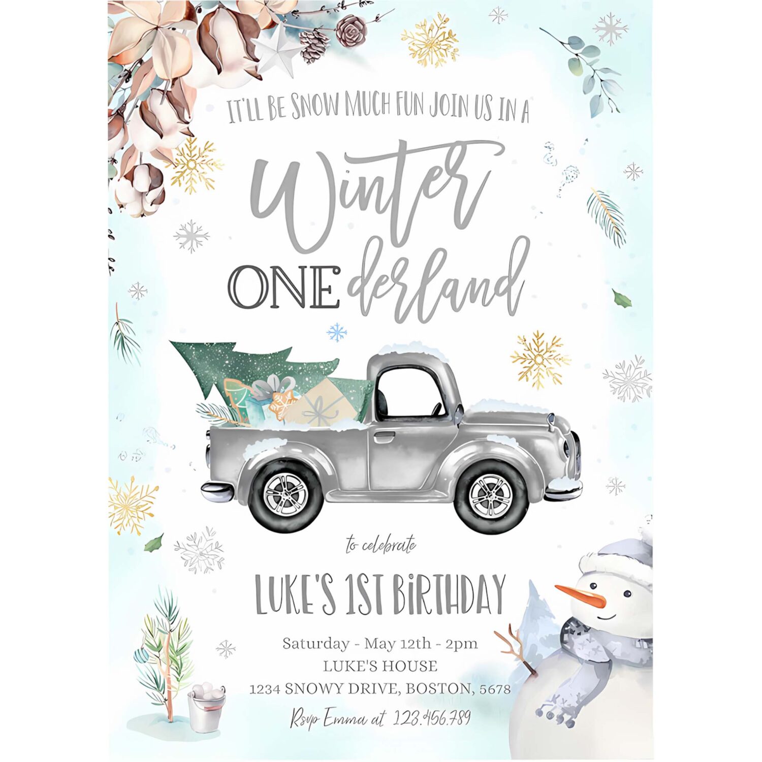 Winter onederland invitation winter truck 1st birthday invitation rustic grey truck winter onederland party 4