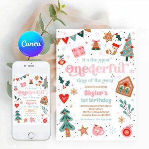 Winter ONEderland Invitation, Winter ONEderland Pink Christmas Birthday Party Invitation