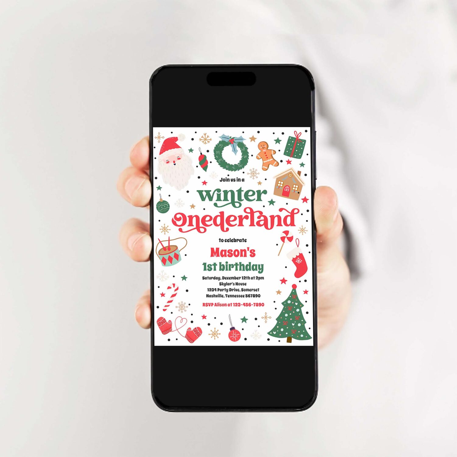 Winter onederland red christmas birthday party invitation o58e 2