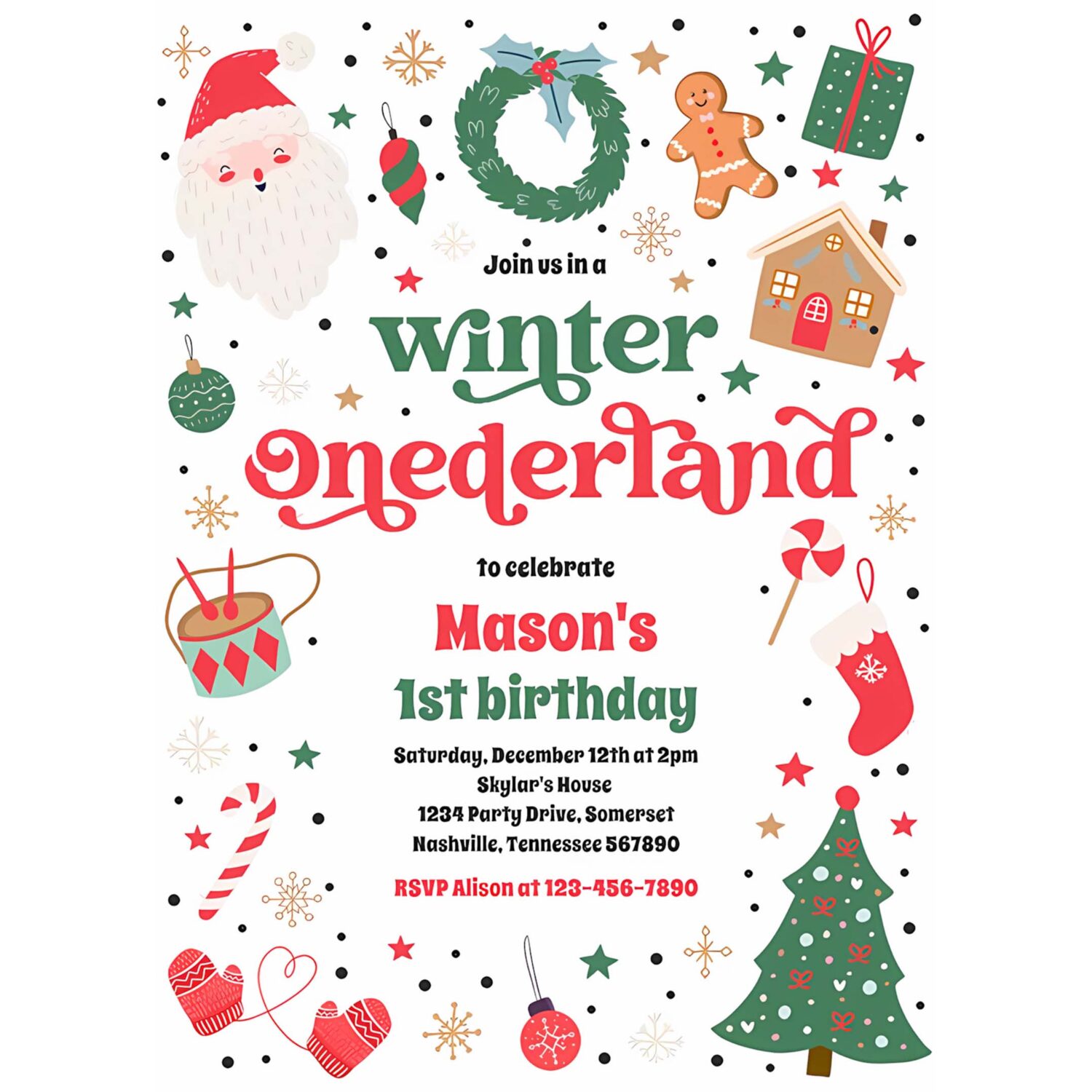 Winter onederland red christmas birthday party invitation o58e 4