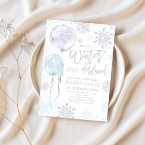 Winter onederland blue silver snowflake birthday invitation d71p 1