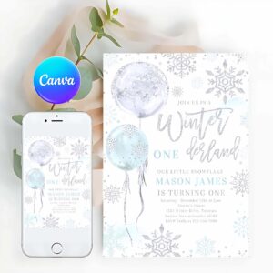 Winter ONEderland Invitation, Winter Onederland Blue Silver Snowflake Birthday Invitation