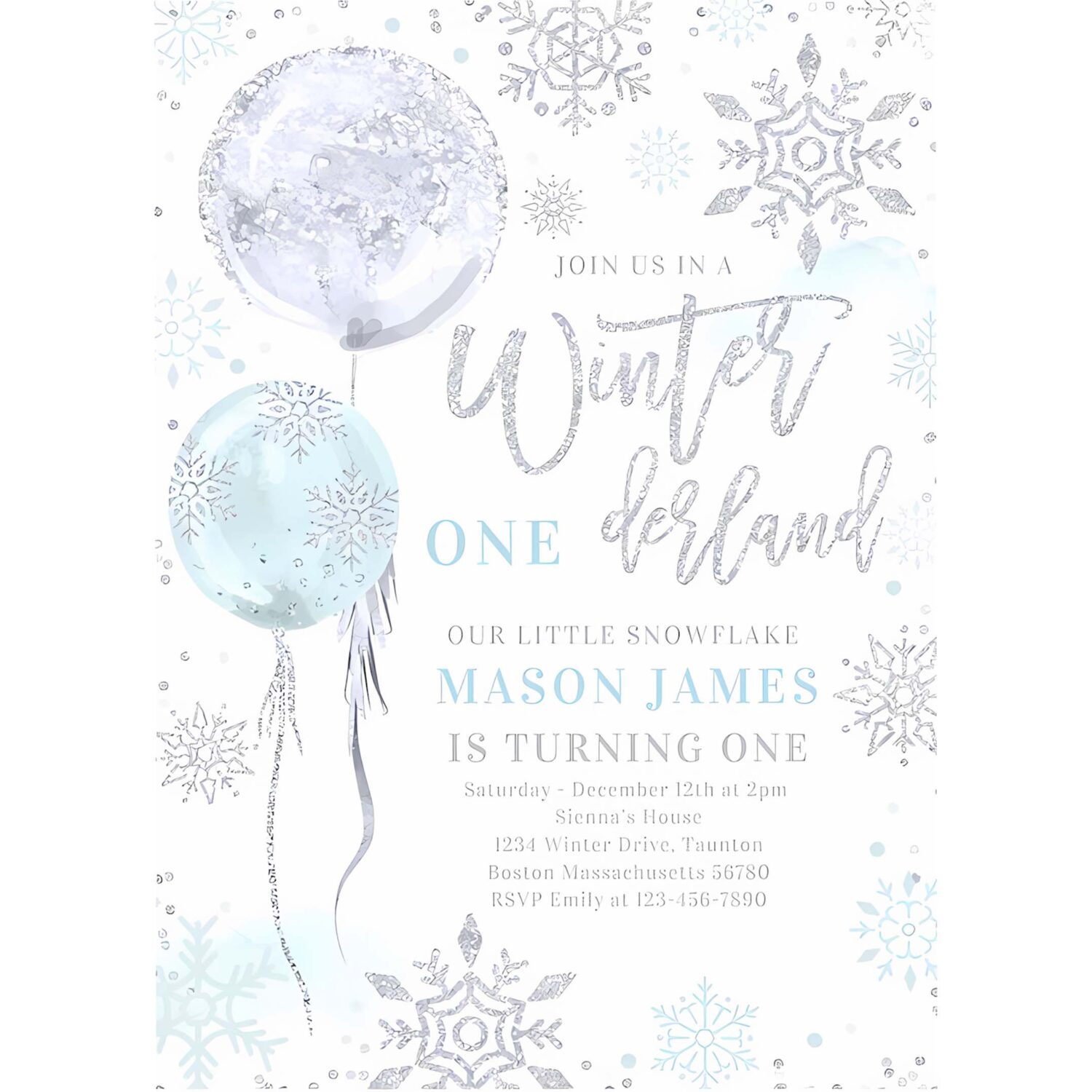 Winter onederland blue silver snowflake birthday invitation d71p 4