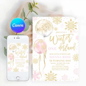 Winter ONEderland Invitation, Winter Onederland Pink Gold Snowflake Birthday Invitation