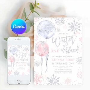 Winter ONEderland Invitation, Winter Onederland Pink Silver Snowflake Birthday Invitation