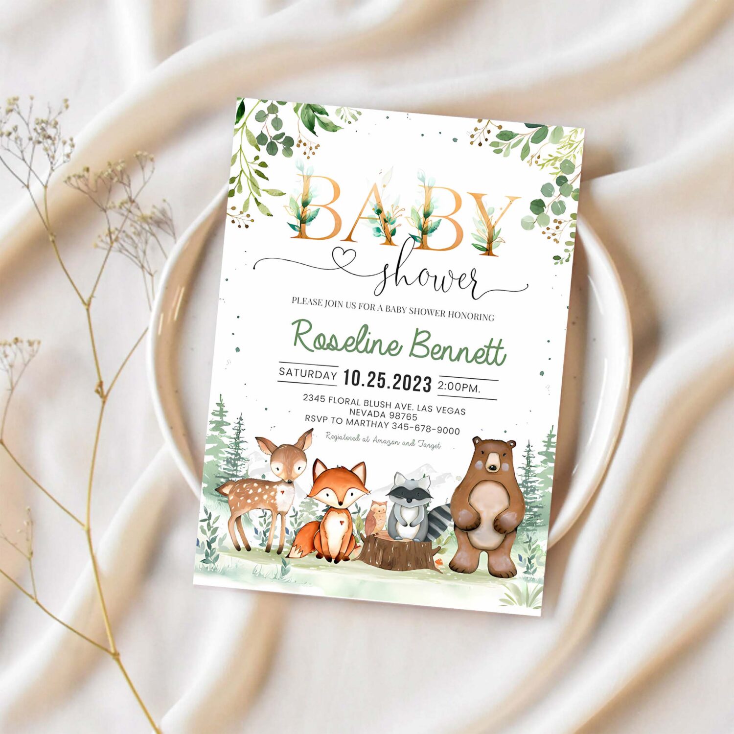 Woodland baby shower invitation editable gender neutral woodland animals invitations woodland theme 1