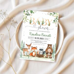 Woodland baby shower invitation editable gender neutral woodland animals invitations woodland theme 1