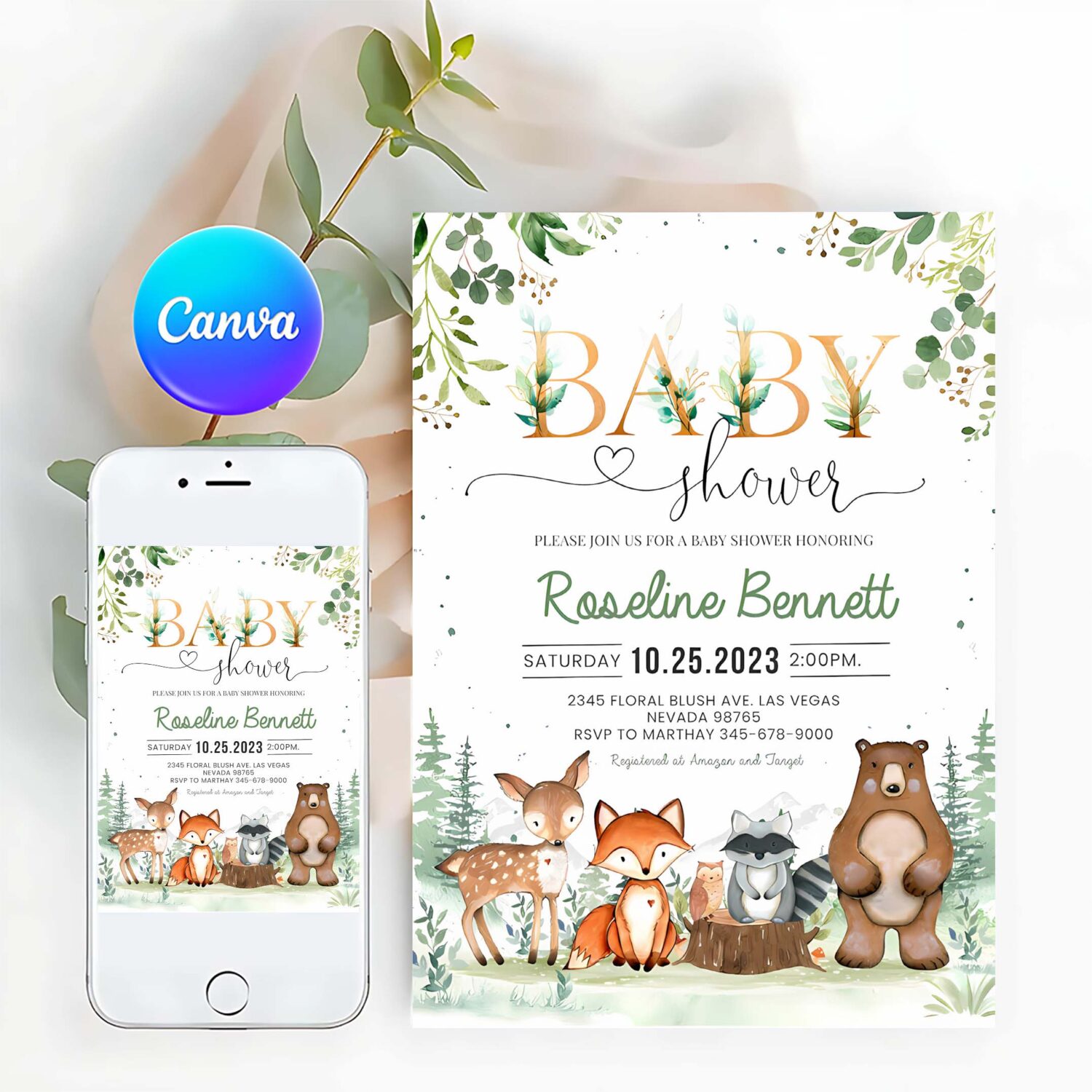 Woodland baby shower invitation editable gender neutral woodland animals invitations woodland theme