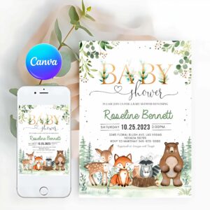 Woodland Invitation, Woodland Baby Shower Invitation, Gender Neutral Woodland animals Invitations, Woodland Theme
