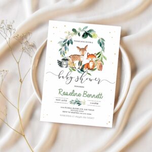 Woodland baby shower invitation editable gender neutral woodland animals invitations digital woodland theme invites 1
