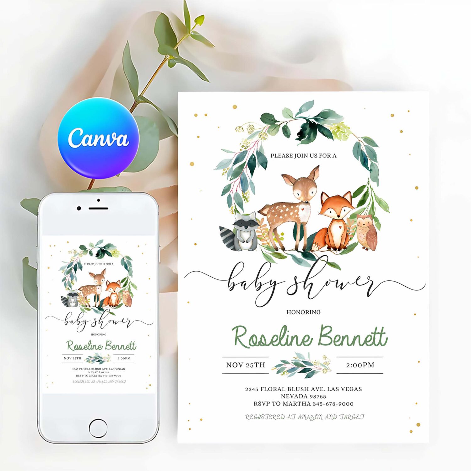 Woodland baby shower invitation editable gender neutral woodland animals invitations digital woodland theme invites
