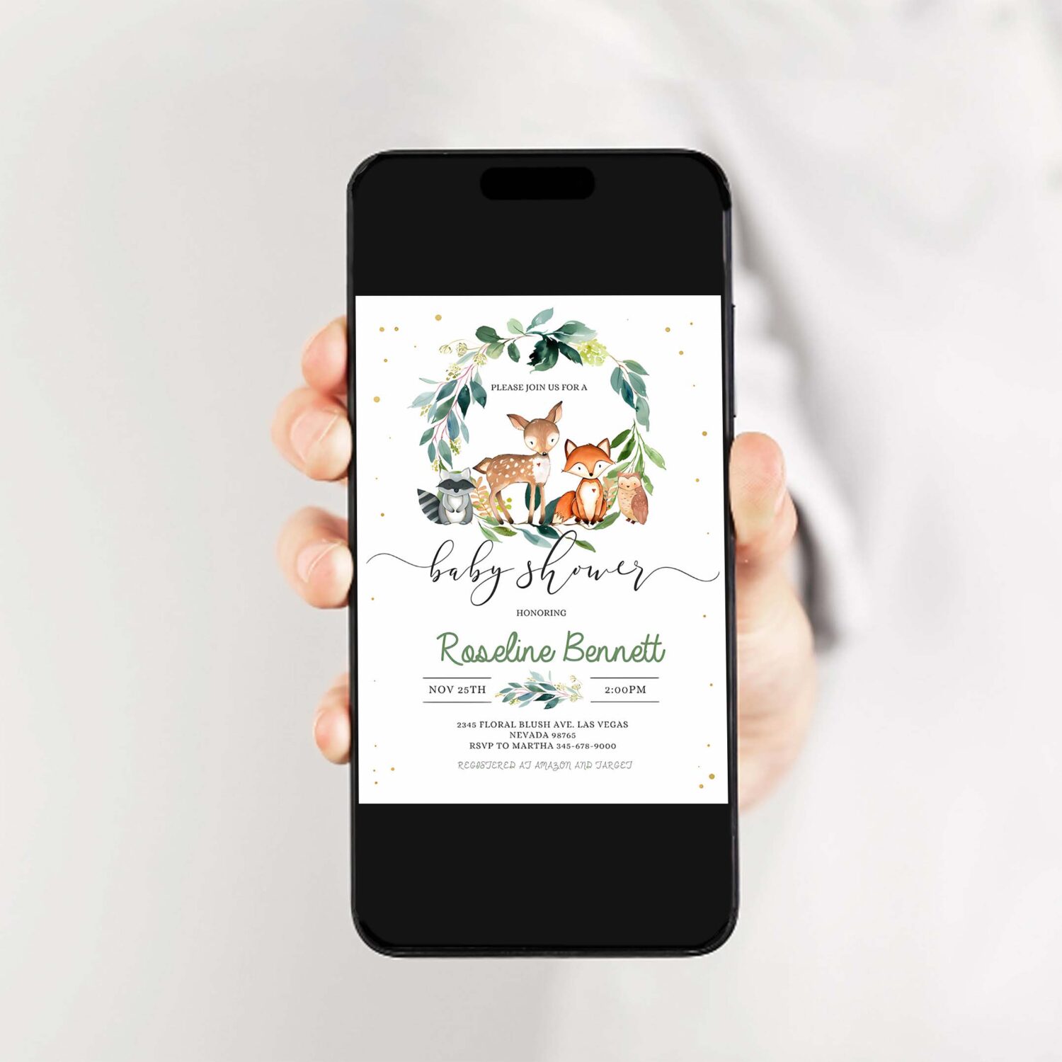 Woodland baby shower invitation editable gender neutral woodland animals invitations digital woodland theme invites 2
