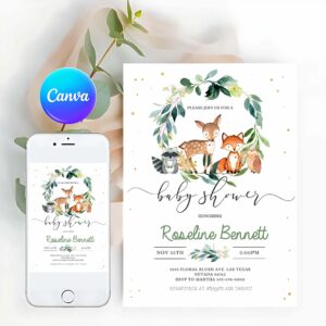 Woodland Invitation, Woodland Baby Shower Invitation,, Gender, woodland animals Invitation,, Woodland Theme Invitation