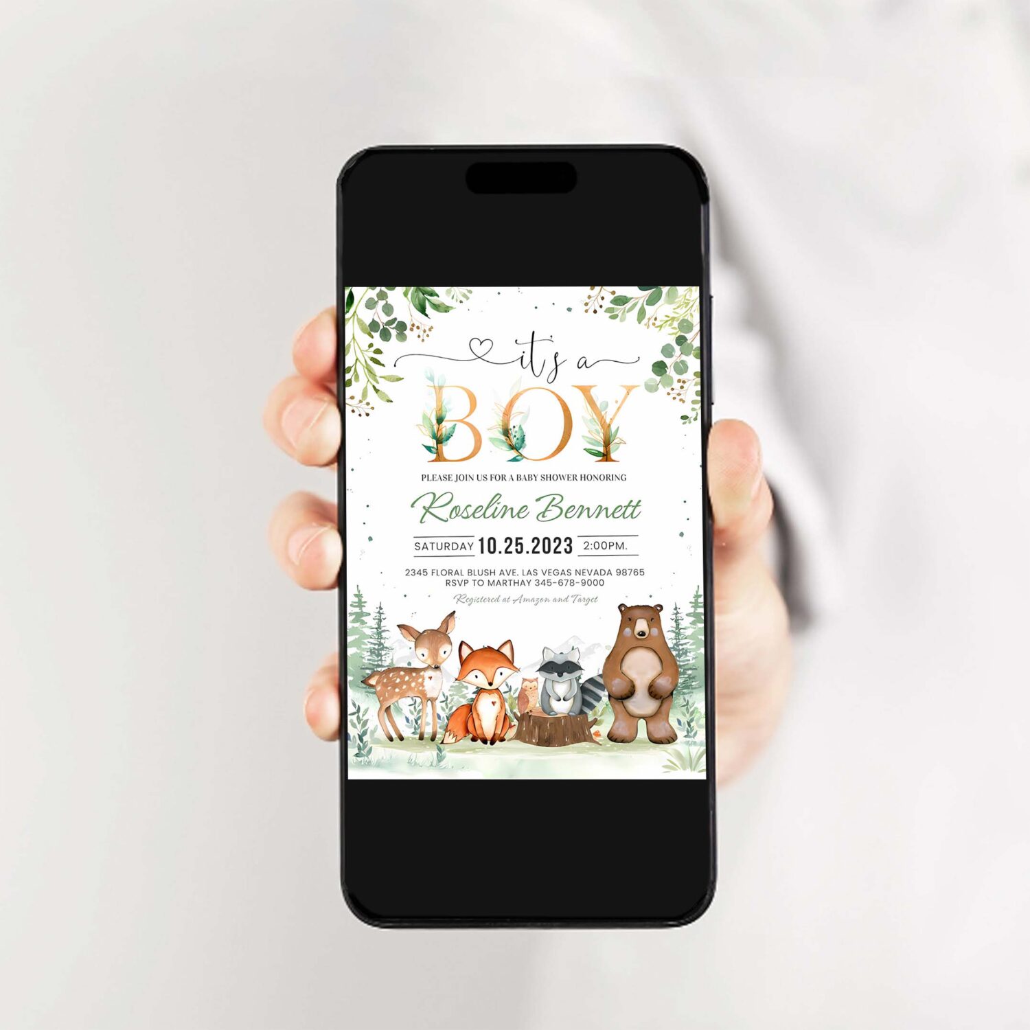 Woodland baby shower invitation gender neutral woodland animals invitations its a boy woodland 2