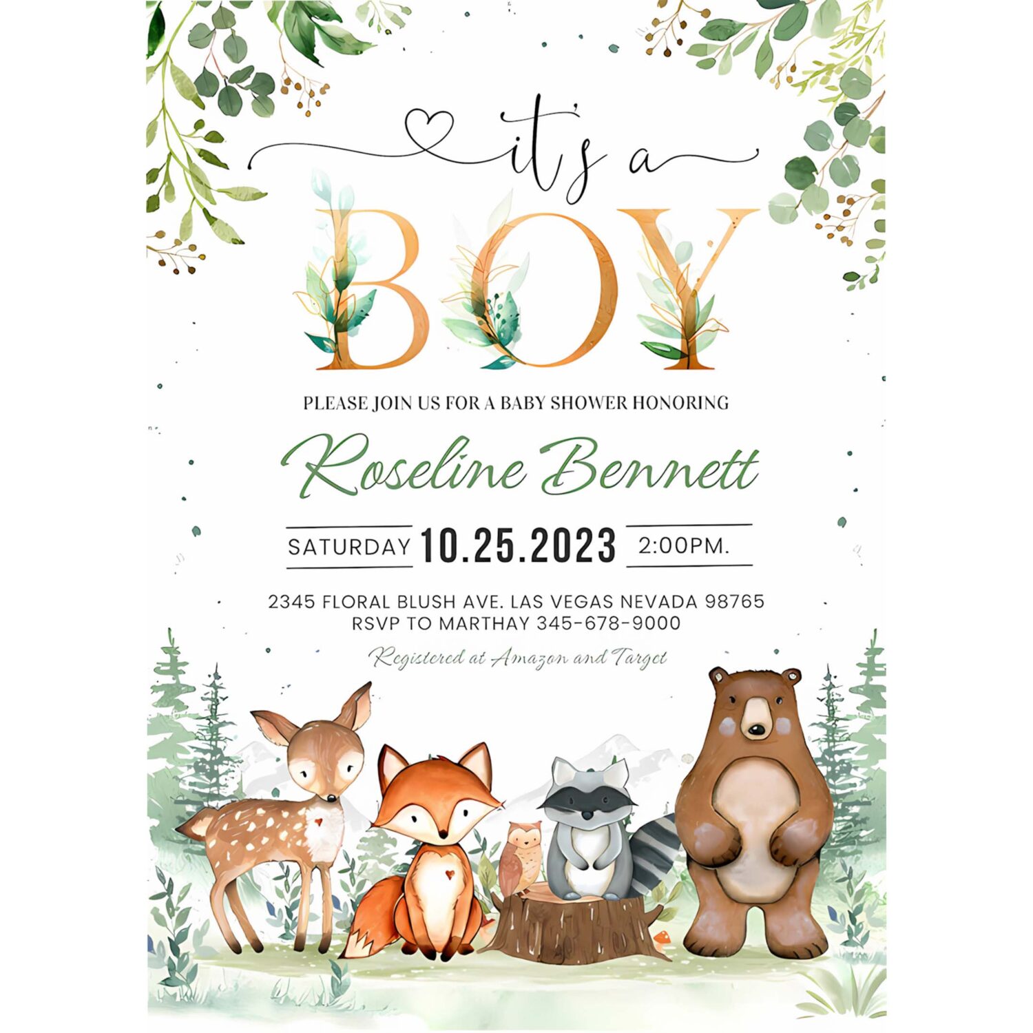 Woodland baby shower invitation gender neutral woodland animals invitations its a boy woodland 4