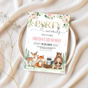 Woodland birthday invitation girl woodland party animals invitationwoodland creatures theme 1