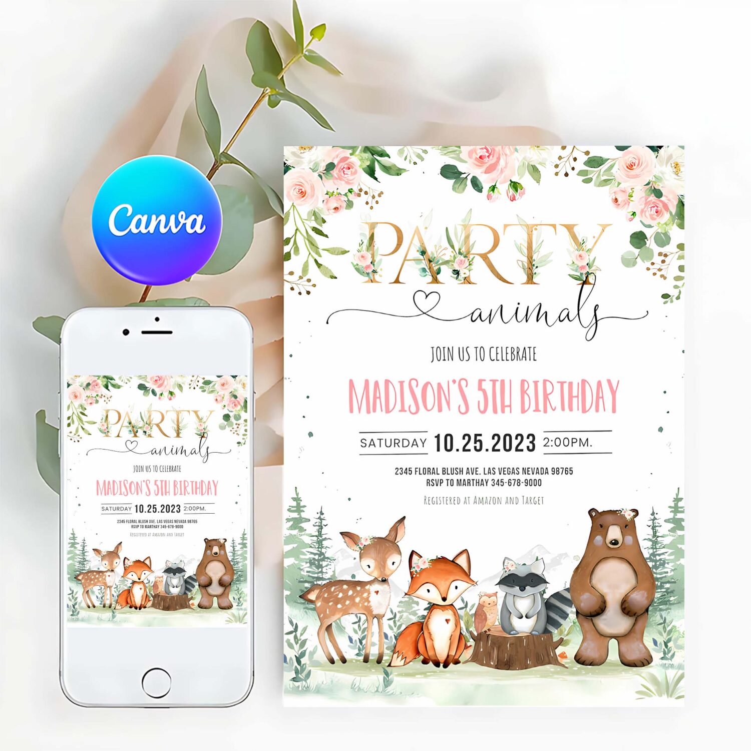 Woodland birthday invitation girl woodland party animals invitationwoodland creatures theme