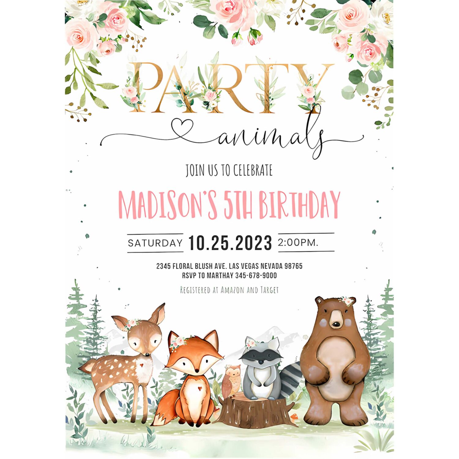 Woodland birthday invitation girl woodland party animals invitationwoodland creatures theme 4