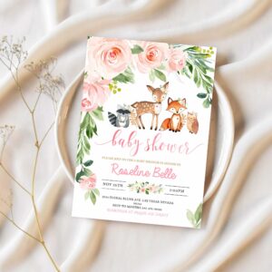 Woodland girl baby shower invitation editable invite forest woodland animals invitations digital woodland theme invites 1