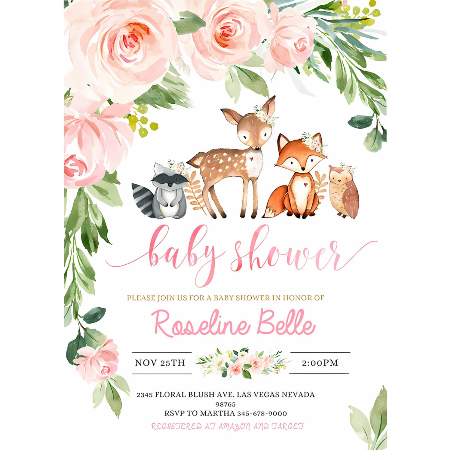 Woodland girl baby shower invitation editable invite forest woodland animals invitations digital woodland theme invites 4